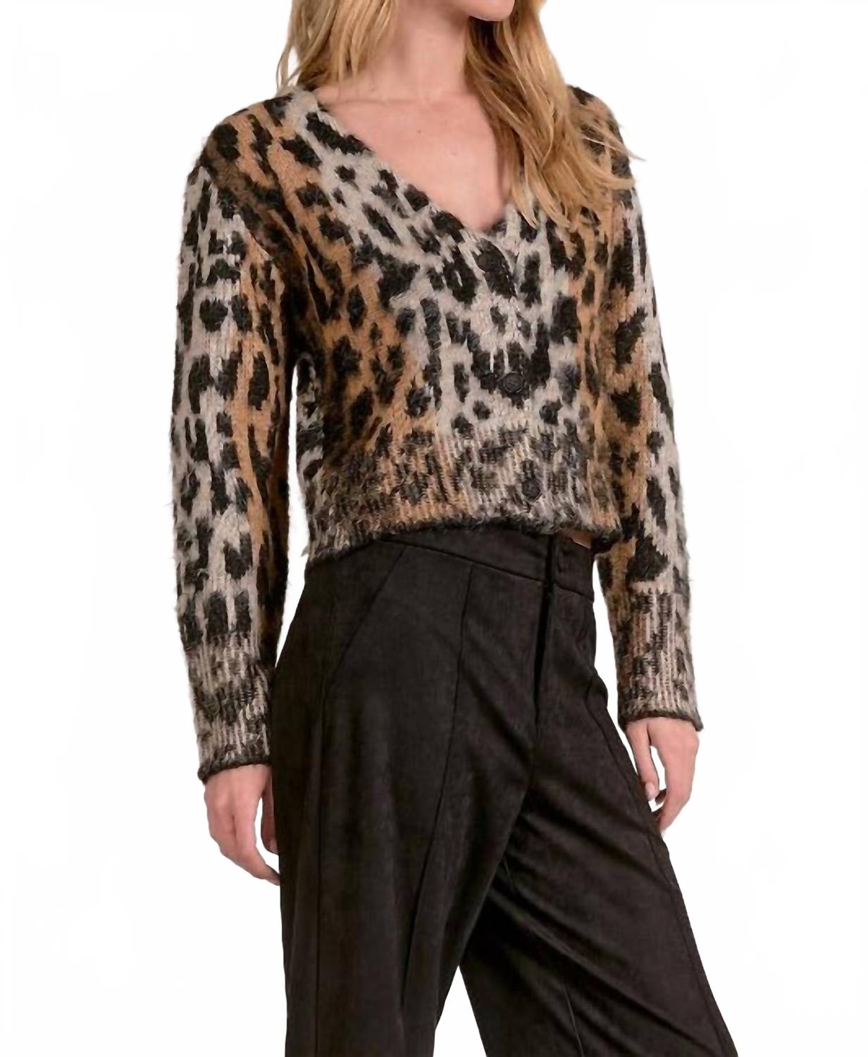Cheetah Cropped Cardigan In Brown