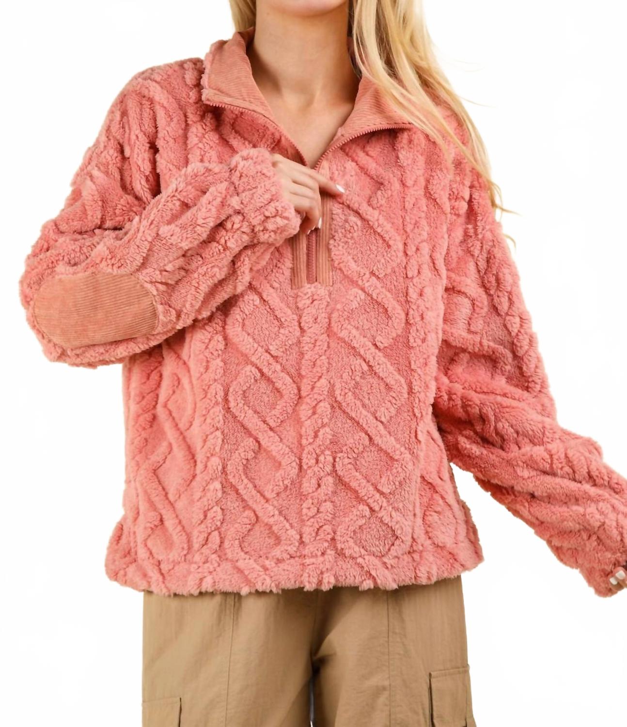 Feeling Cozy Textured Fleece Pullover Jacket In Blush