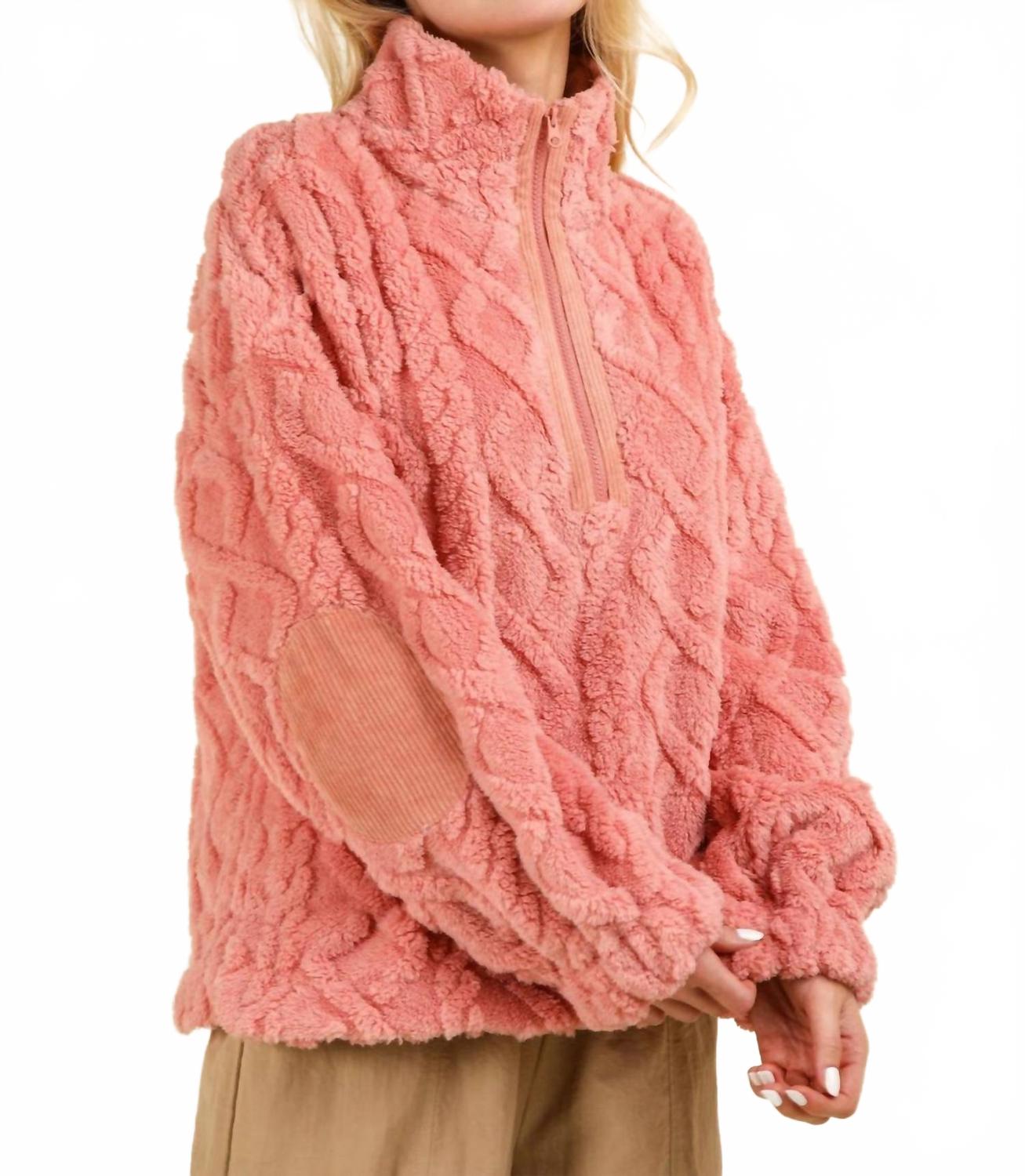 Feeling Cozy Textured Fleece Pullover Jacket In Blush