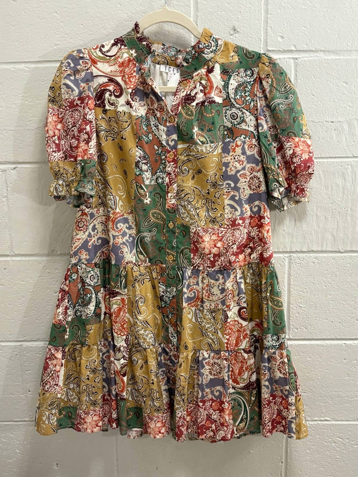 Abstract Print Chic Mock Neckline Dress In Green Multi