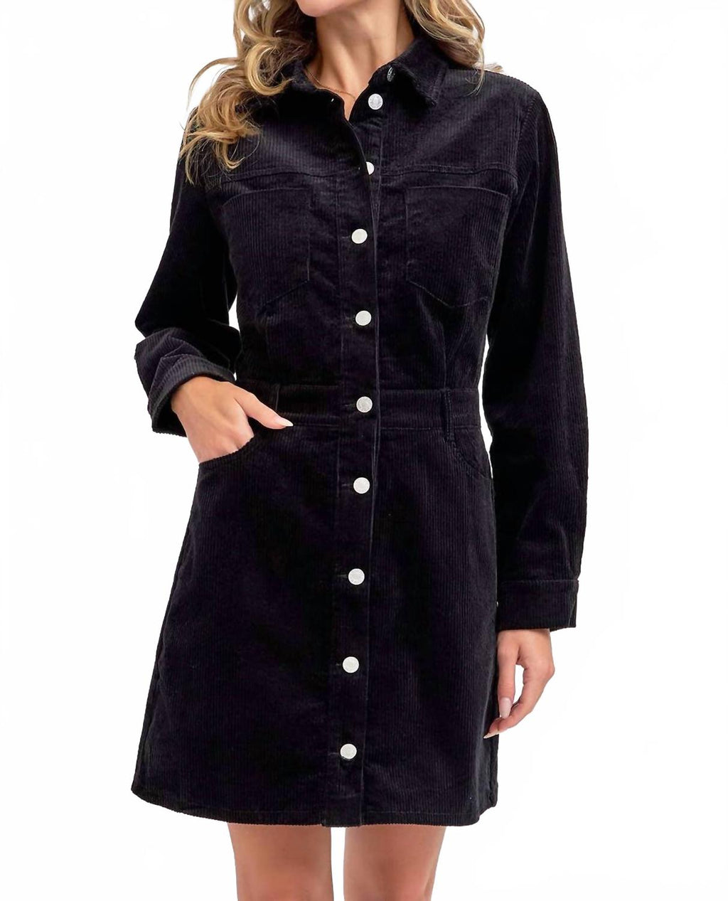 Corduroy Mini Dress In Black