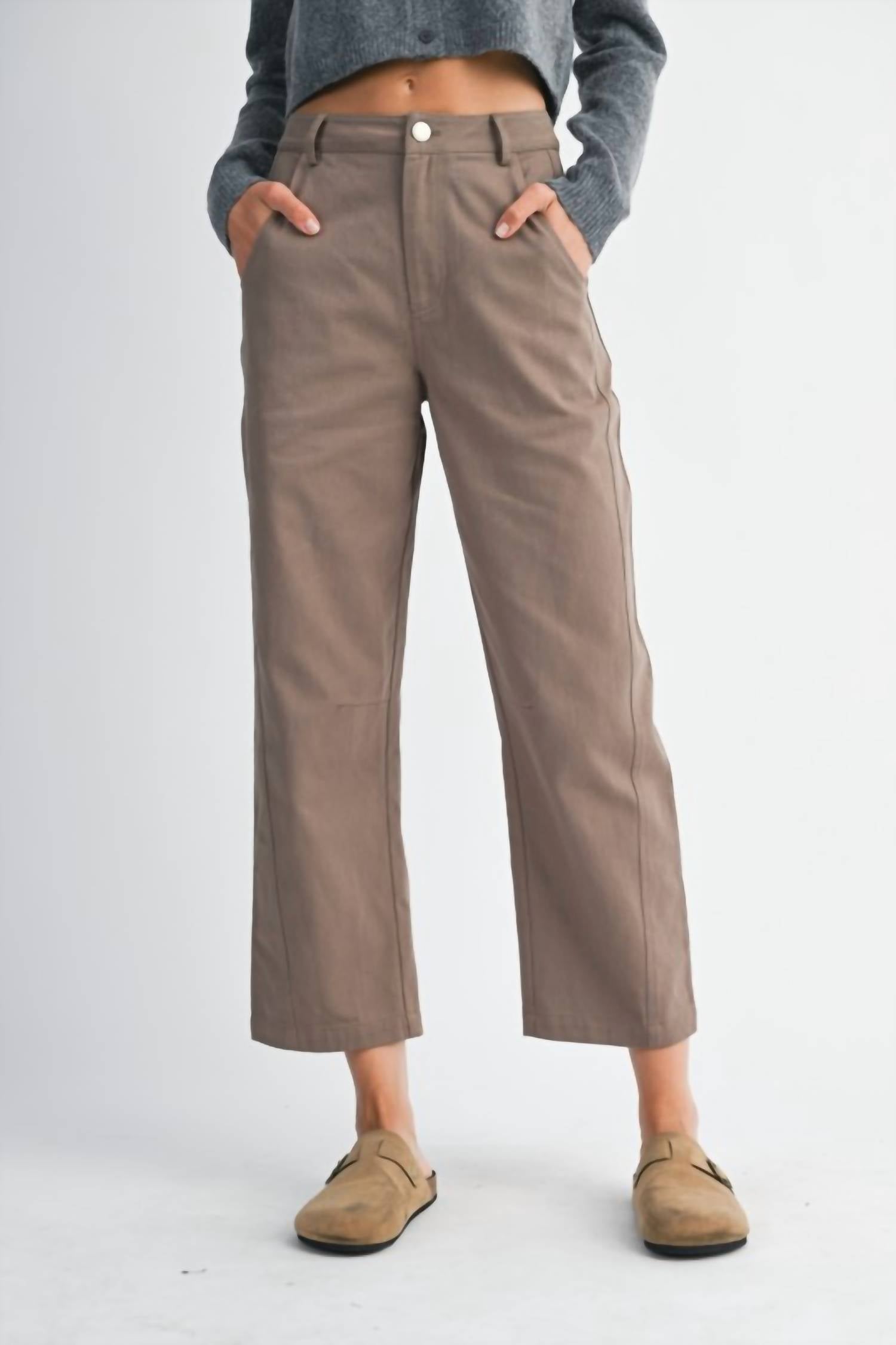 Estella Cropped Barrel Leg Pants In Light Brown