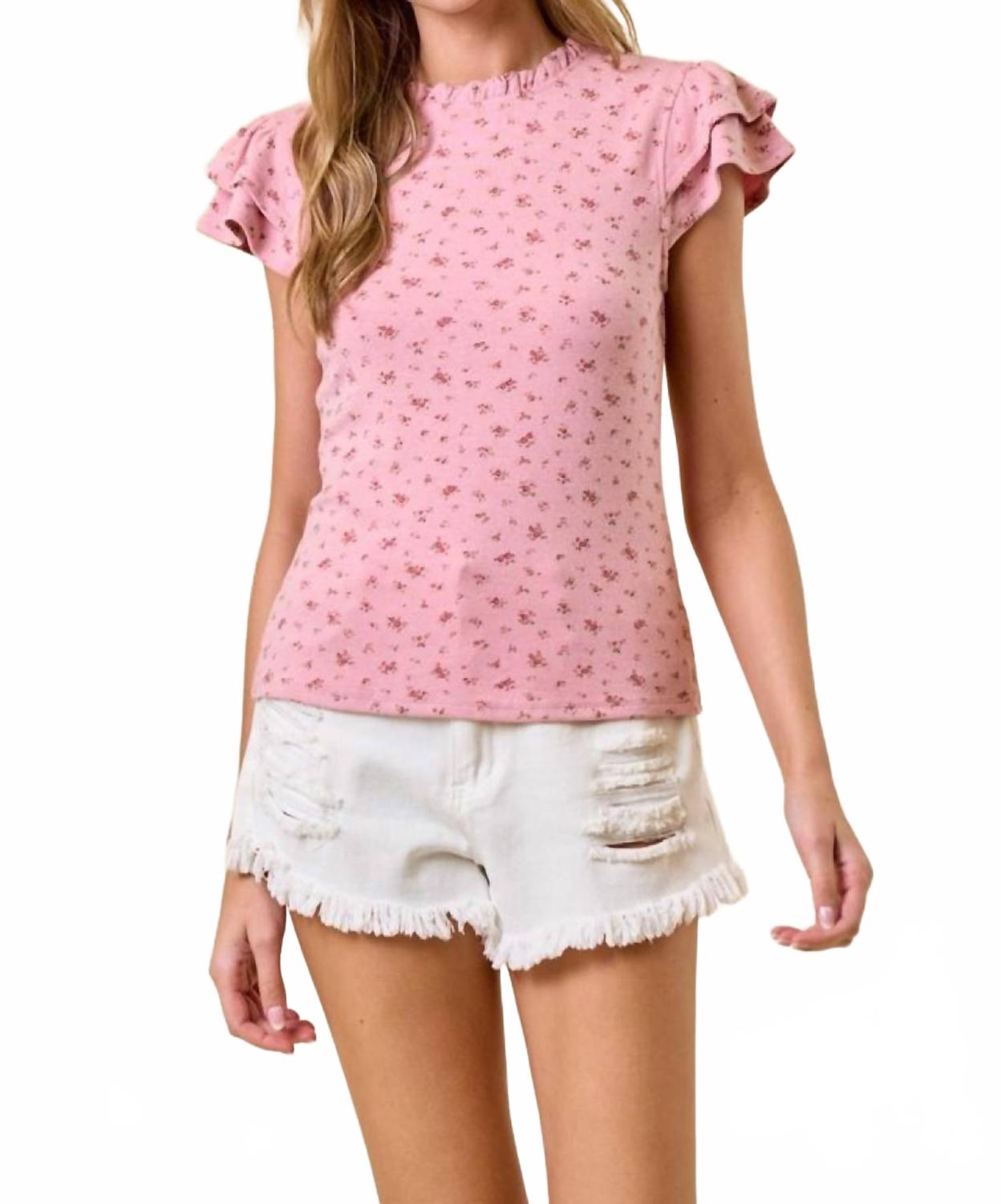 Floral Print Butterfly Cap Sleeve Top In Rose