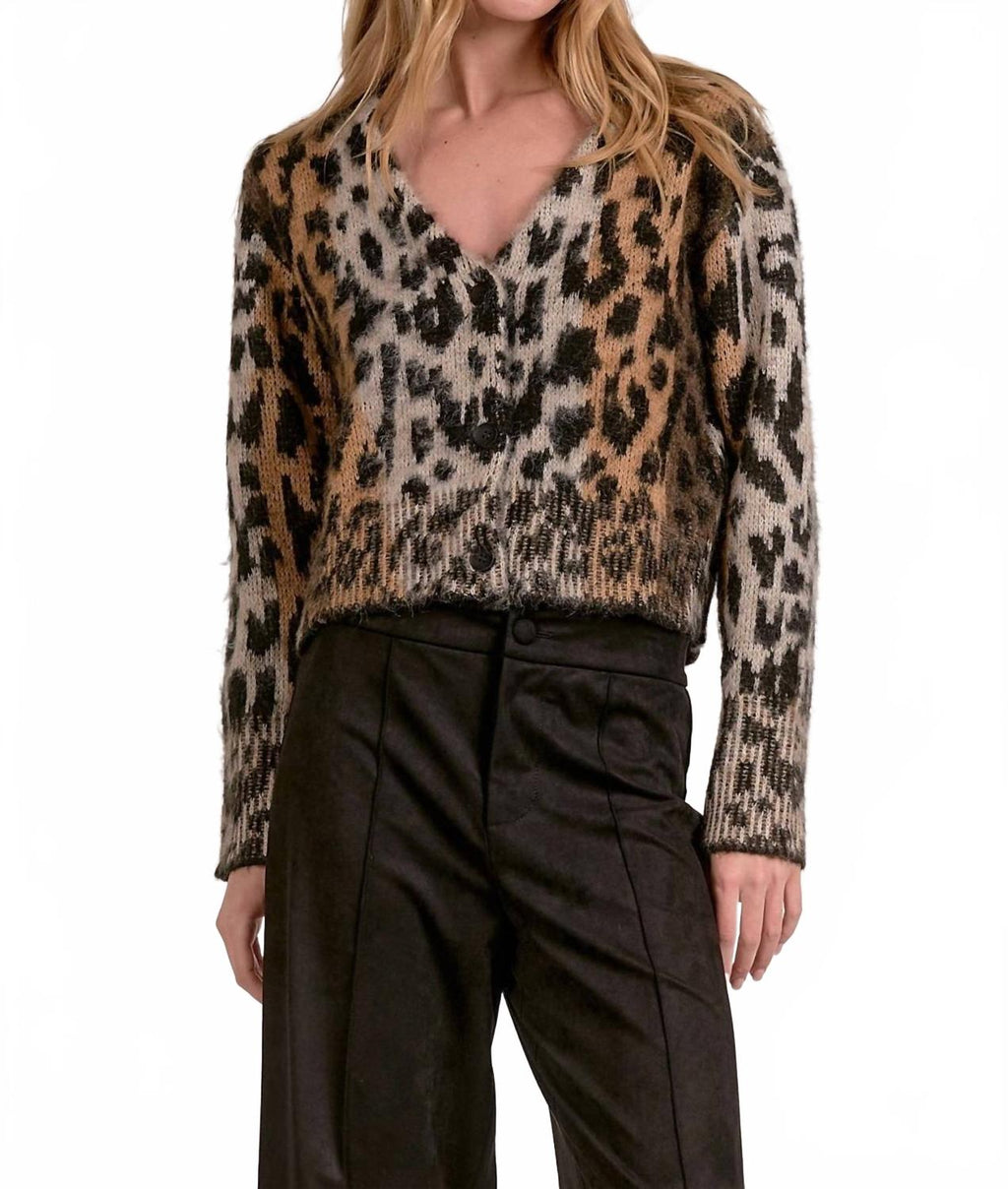 Cheetah Cropped Cardigan In Brown