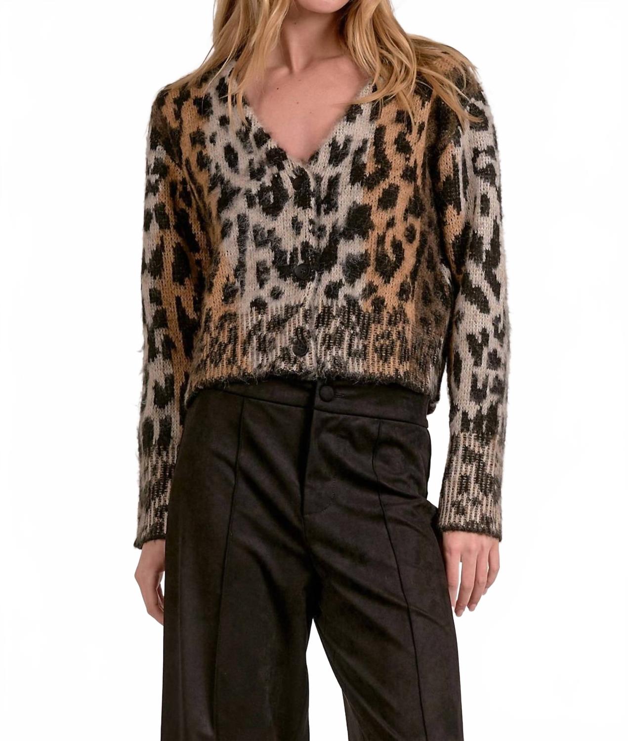 Cheetah Cropped Cardigan In Brown