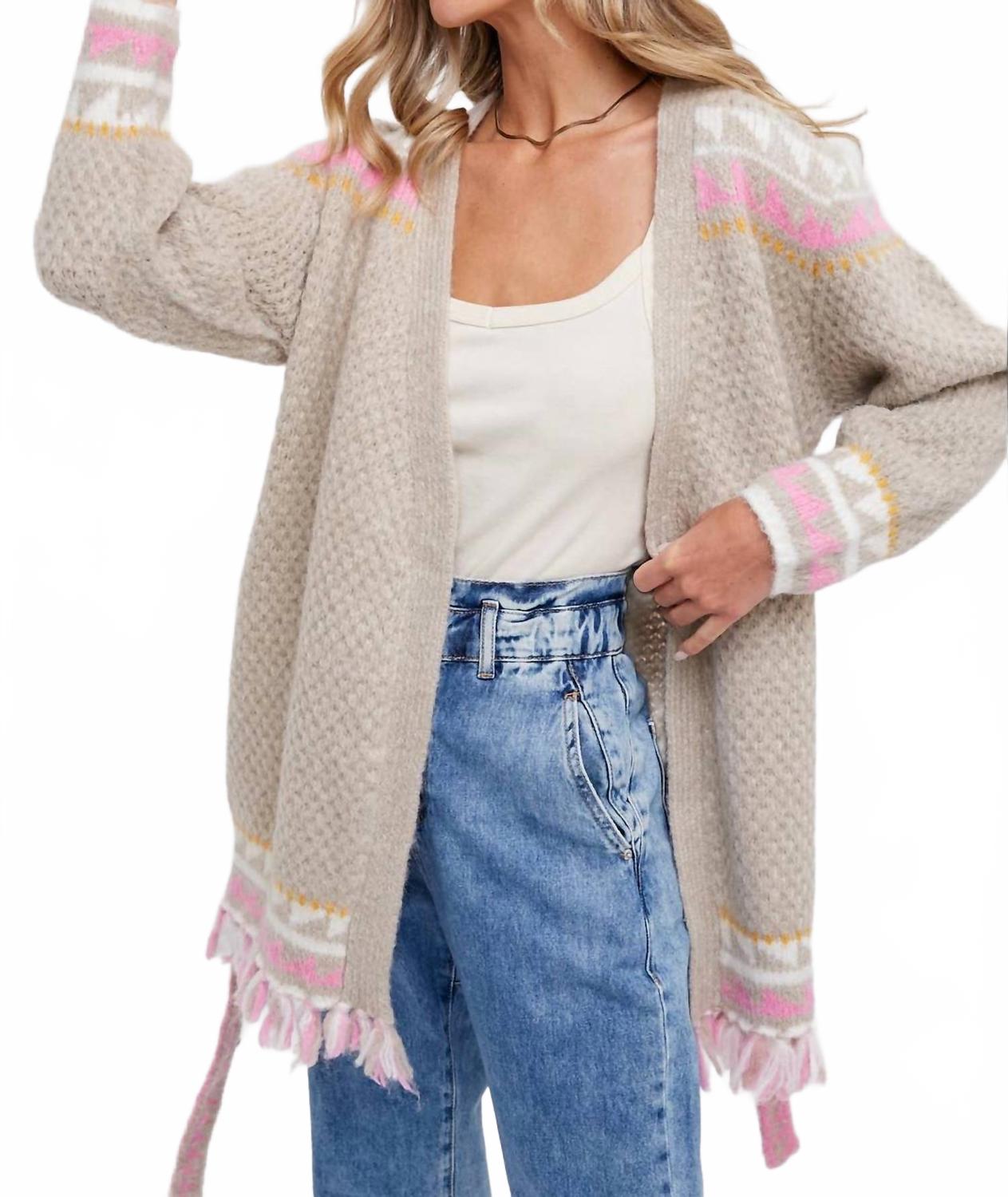 Boho Beauty Belted Cardigan In Beige