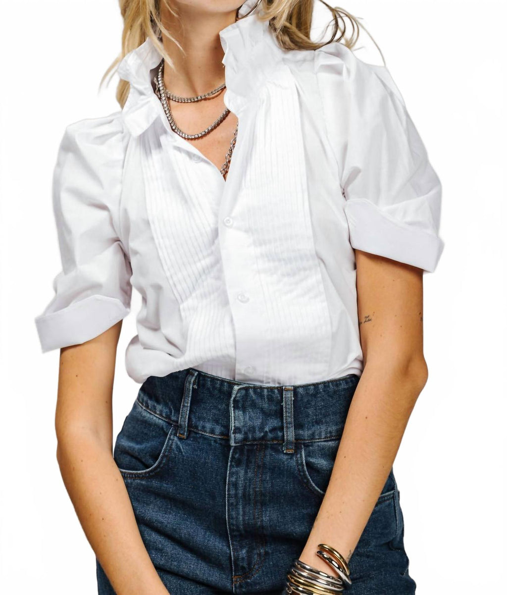 Bontina Tux Shirt With Ruffles In White