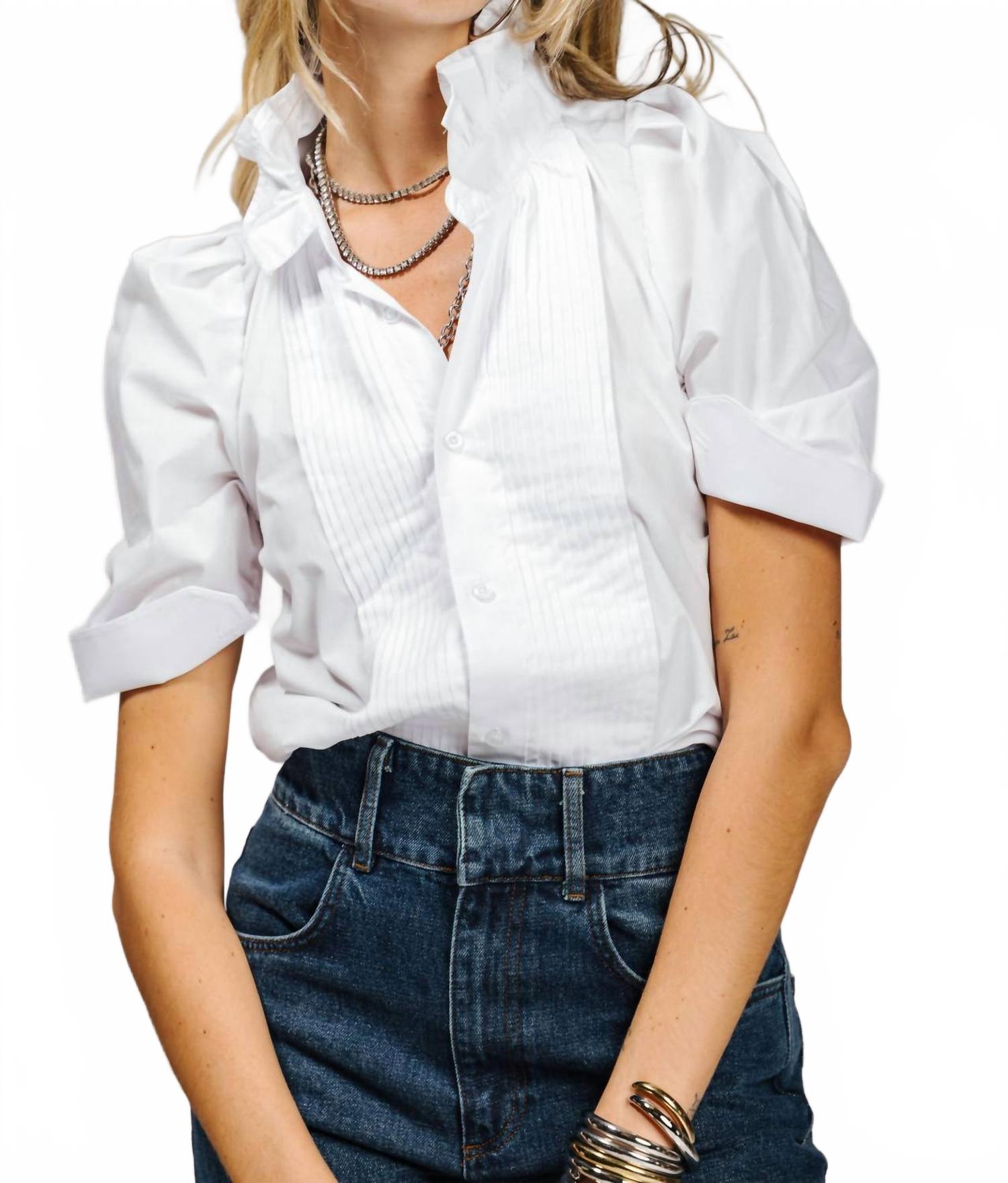 Bontina Tux Shirt With Ruffles In White