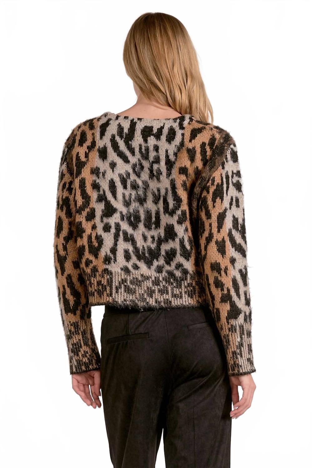 Cheetah Cropped Cardigan In Brown