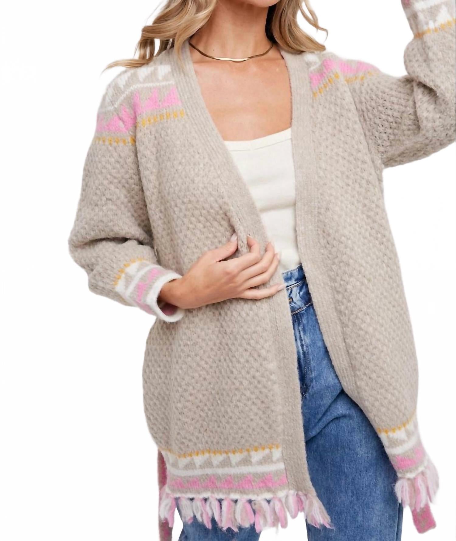Boho Beauty Belted Cardigan In Beige