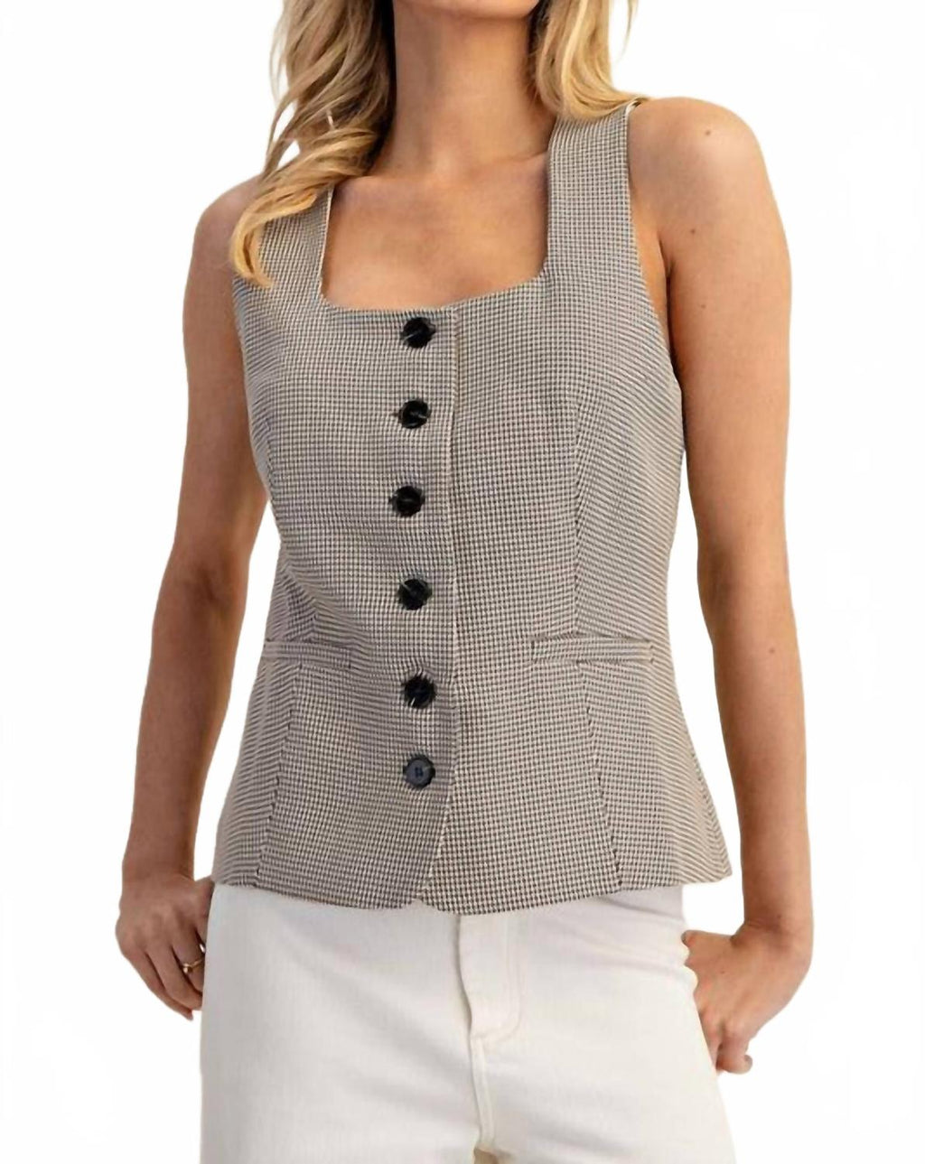Classic Houndstooth Vest In Brown