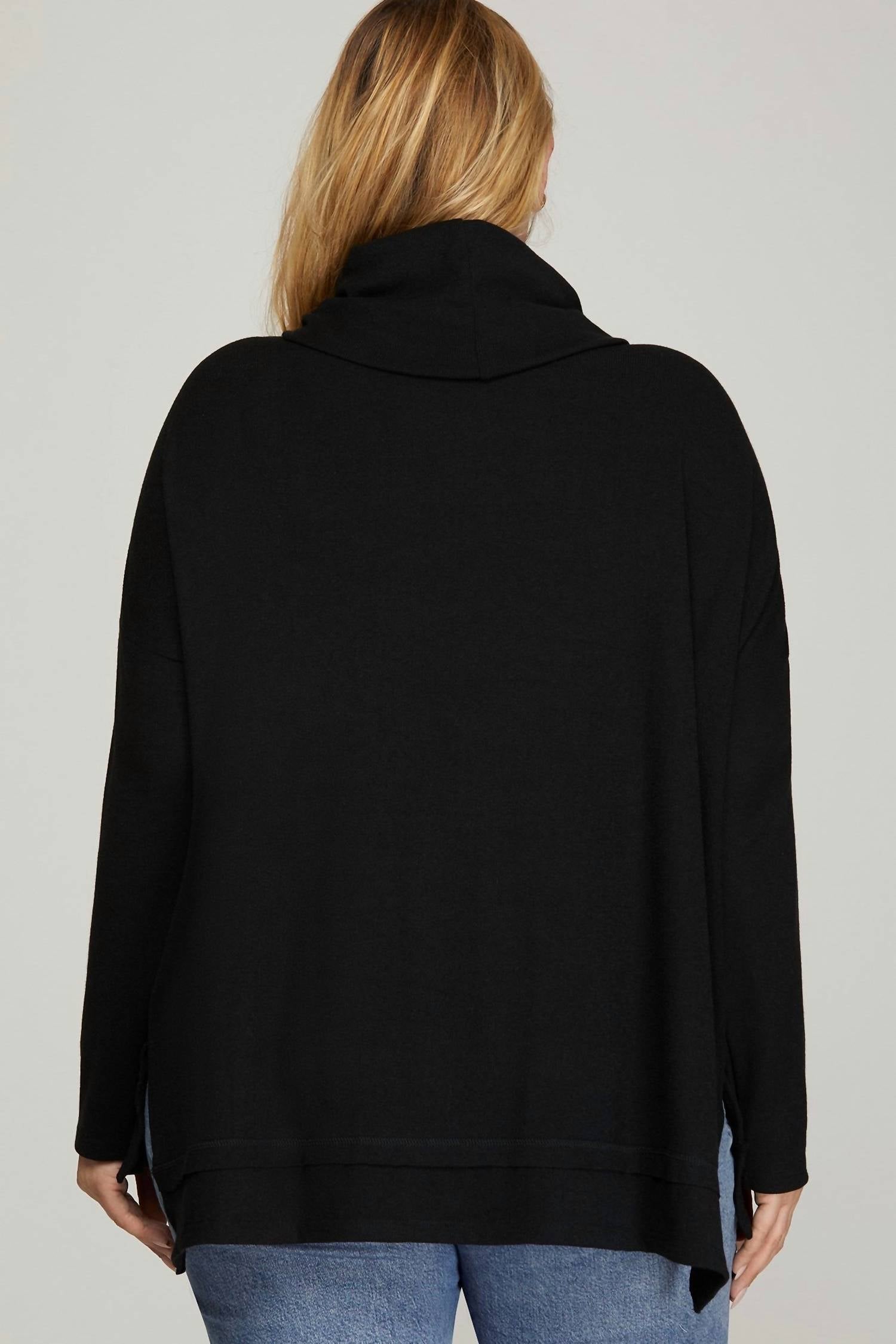 Cowl Neck Sweater - Plus In Black