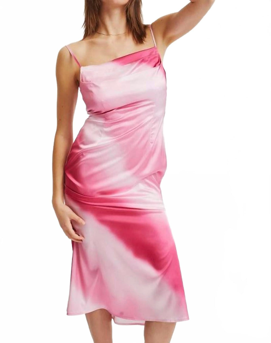 Cowl Neck Ombre Midi Dress In Pink