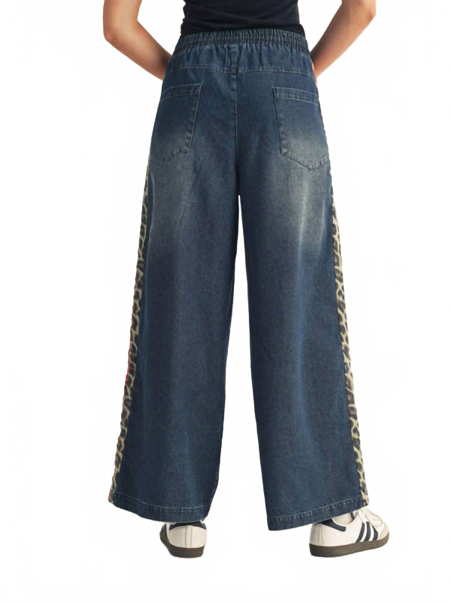 Drawstring Waist Wide Leg Casual Pants In Red Denim