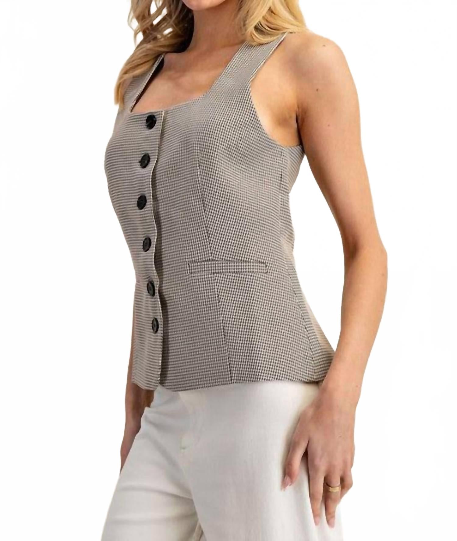Classic Houndstooth Vest In Brown