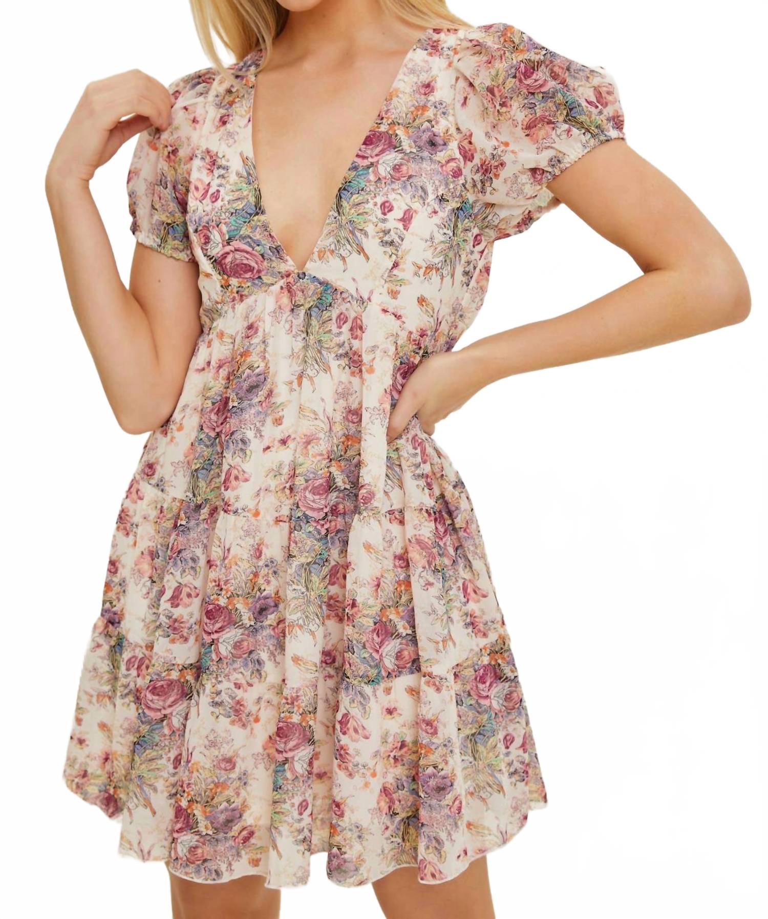 Finding Romance Floral Dress In Cream Multi