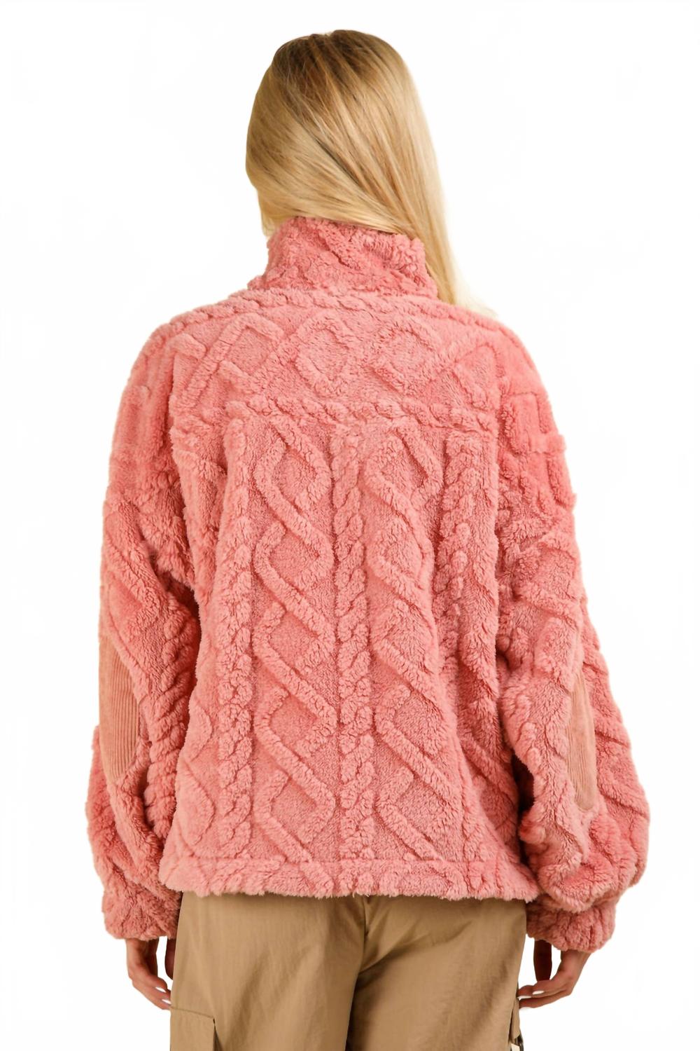 Feeling Cozy Textured Fleece Pullover Jacket In Blush