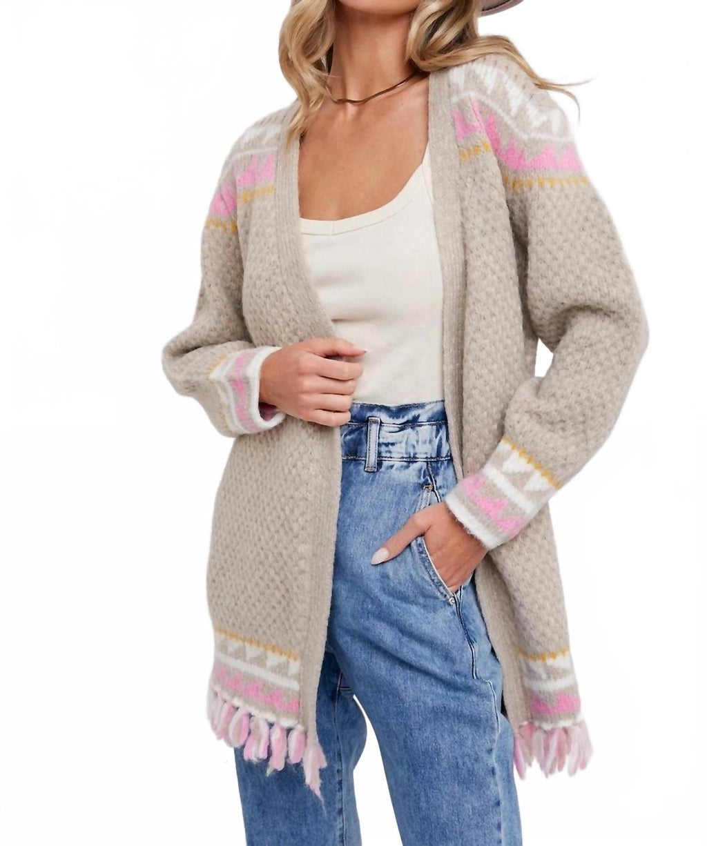 Boho Beauty Belted Cardigan In Beige