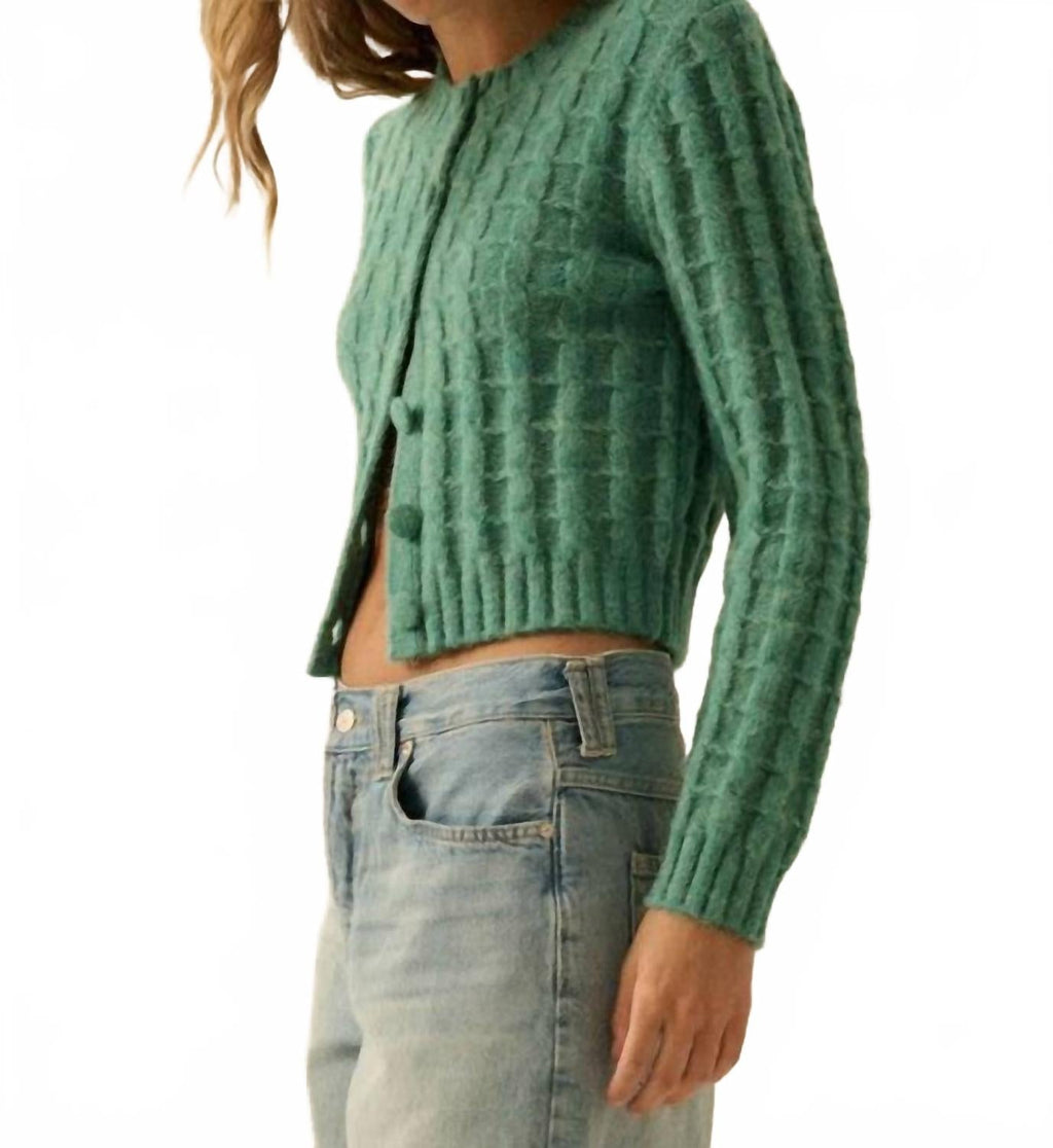 Cable Knit Button Up Cardigan In Pine