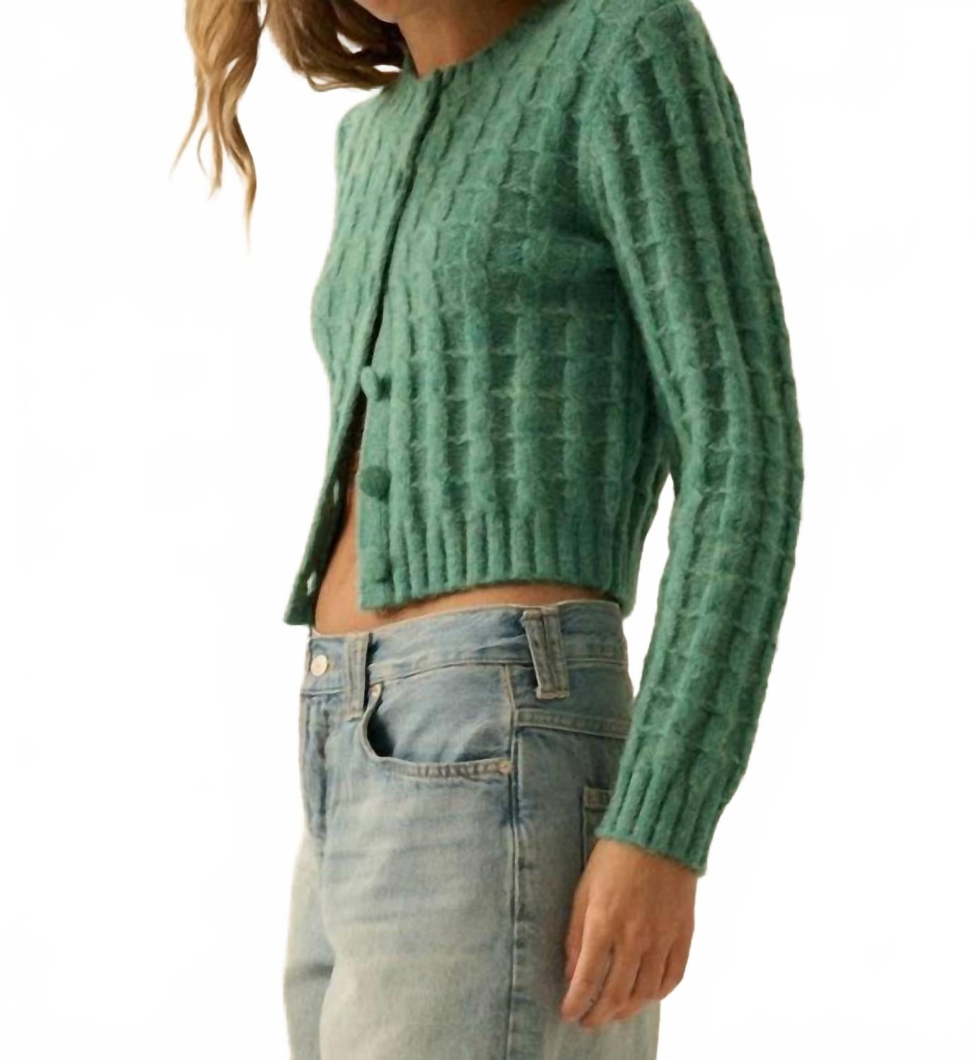 Cable Knit Button Up Cardigan In Pine