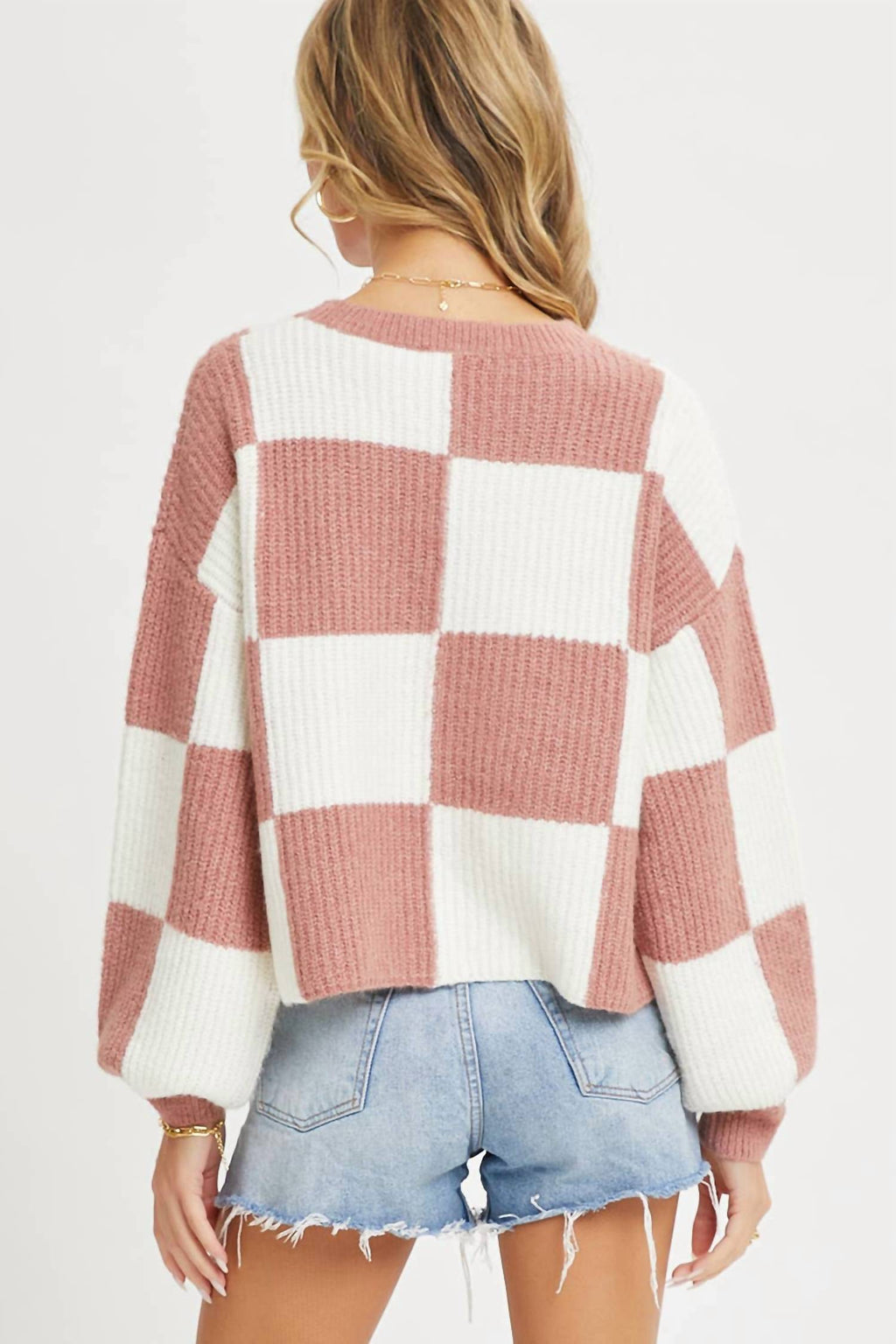 Checkered Board Sweater In Mauve