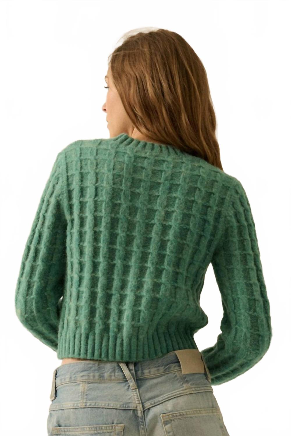 Cable Knit Button Up Cardigan In Pine