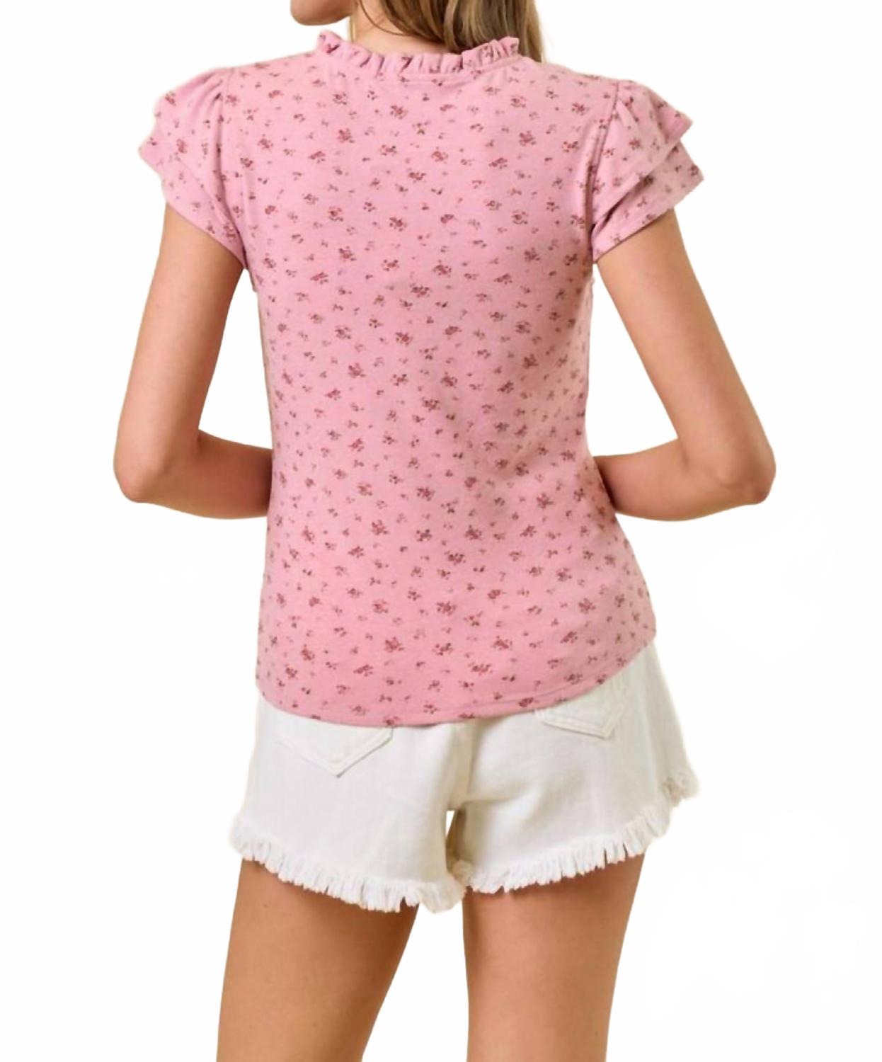 Floral Print Butterfly Cap Sleeve Top In Rose