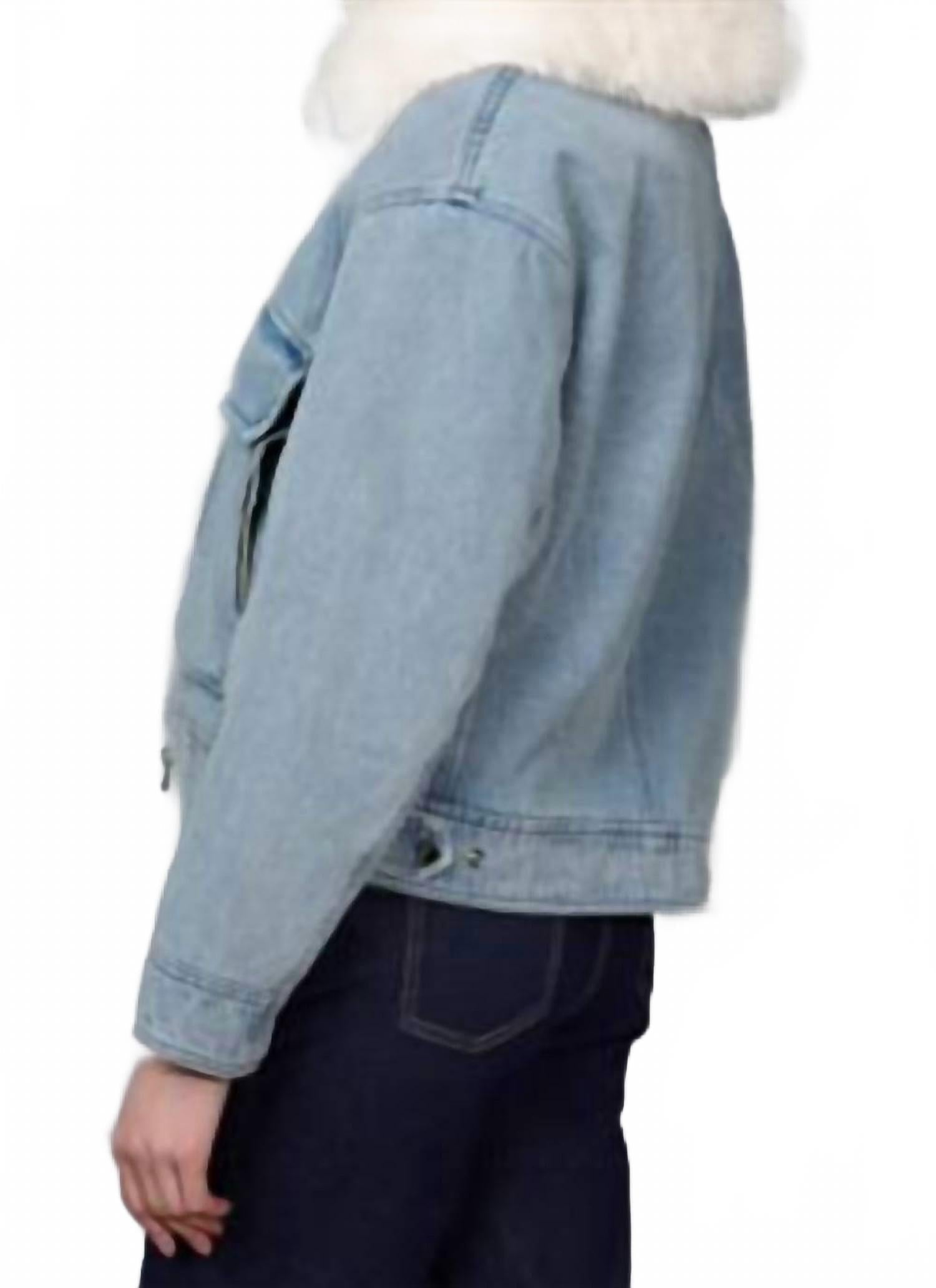 Faux-Fur Trim Zip-Front Jacket In Denim Blue/white