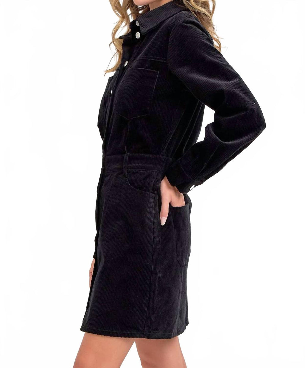 Corduroy Mini Dress In Black