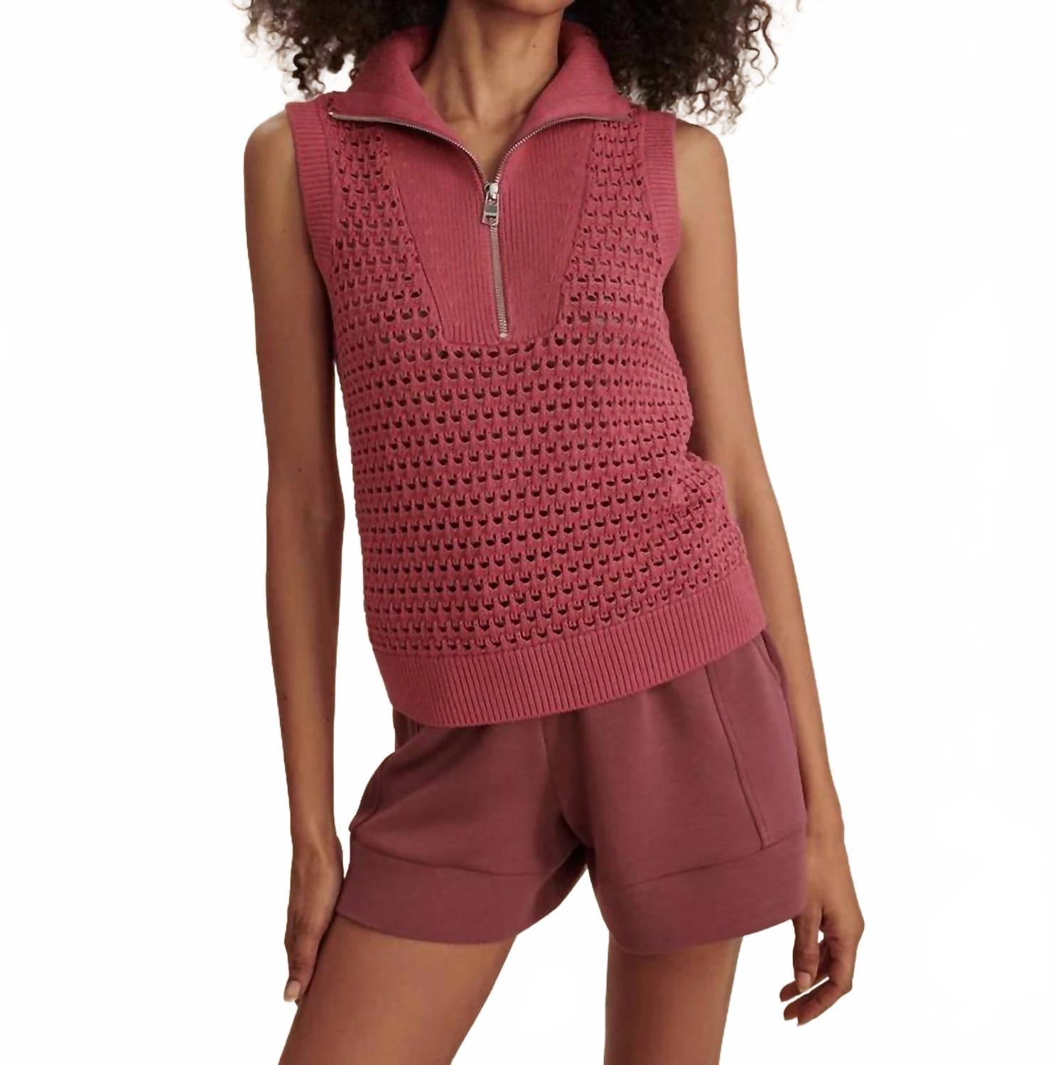 Bains Half Zip Tank In Rose Wine