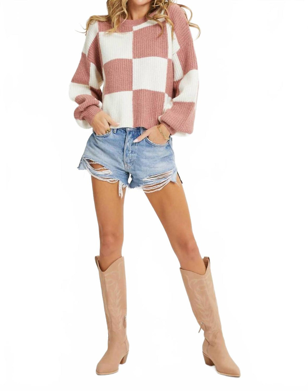 Checkered Board Sweater In Mauve