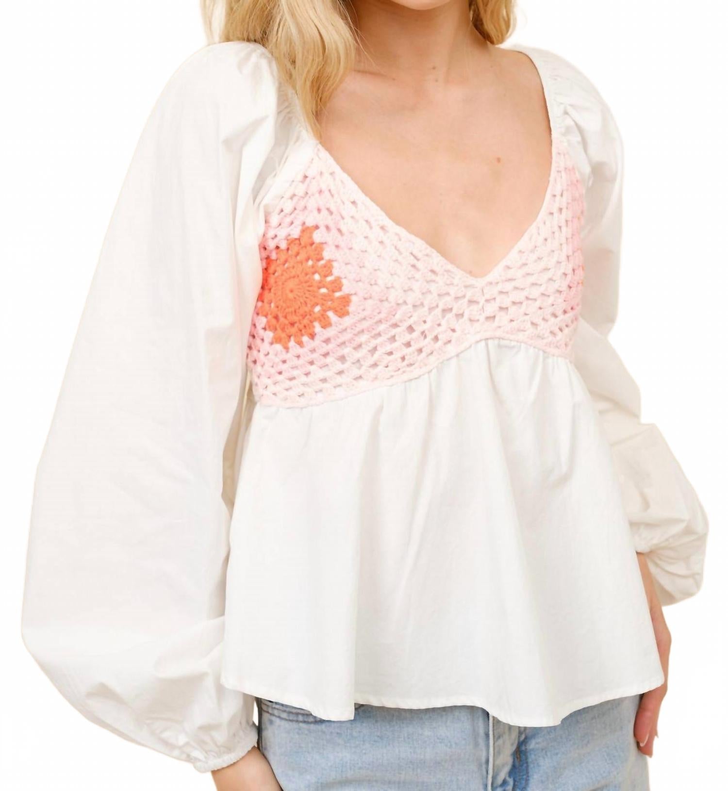 Crochet Peplum Top In White