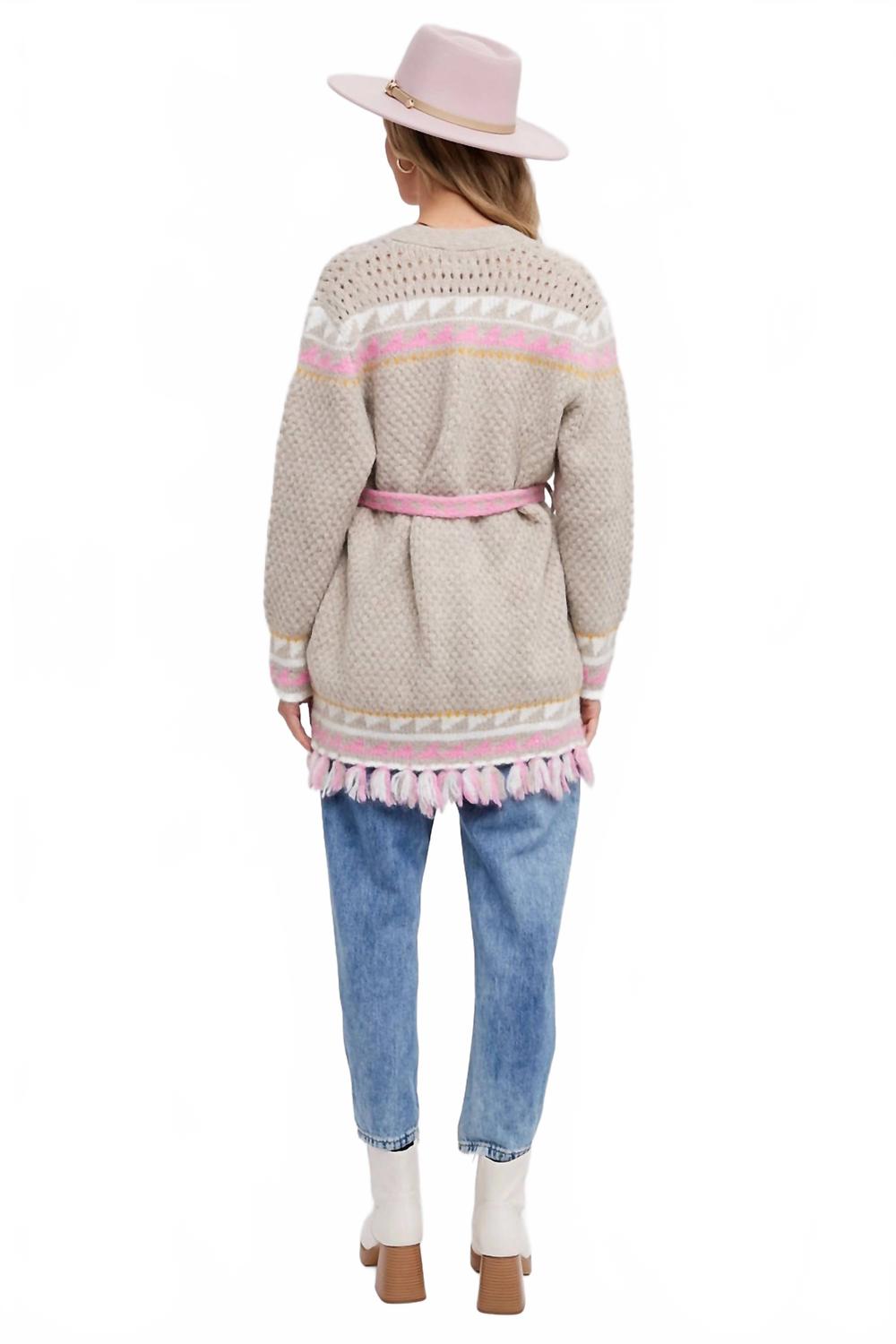 Boho Beauty Belted Cardigan In Beige