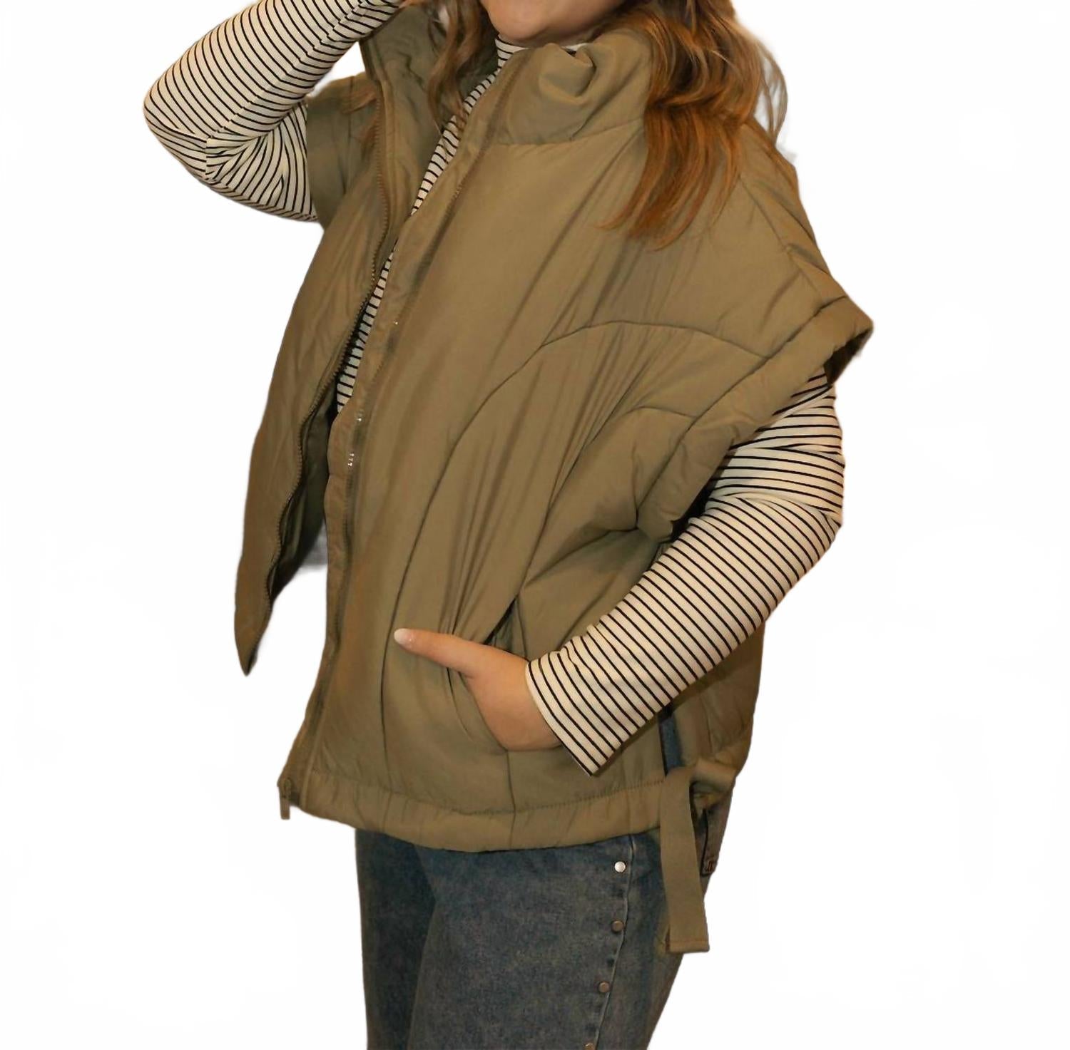 Bria Puffer Vest In Olive