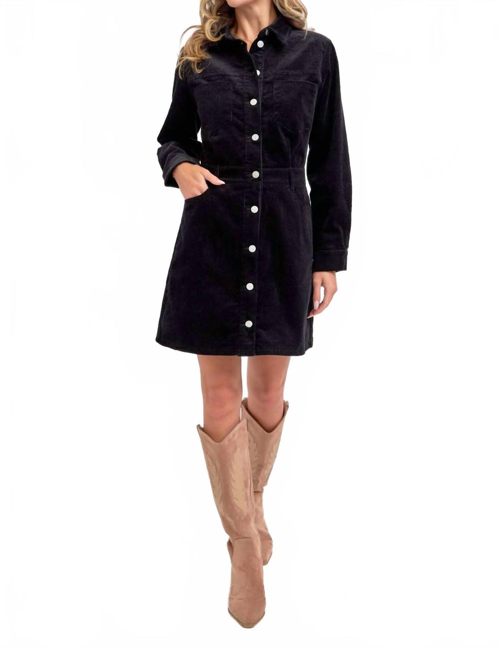 Corduroy Mini Dress In Black