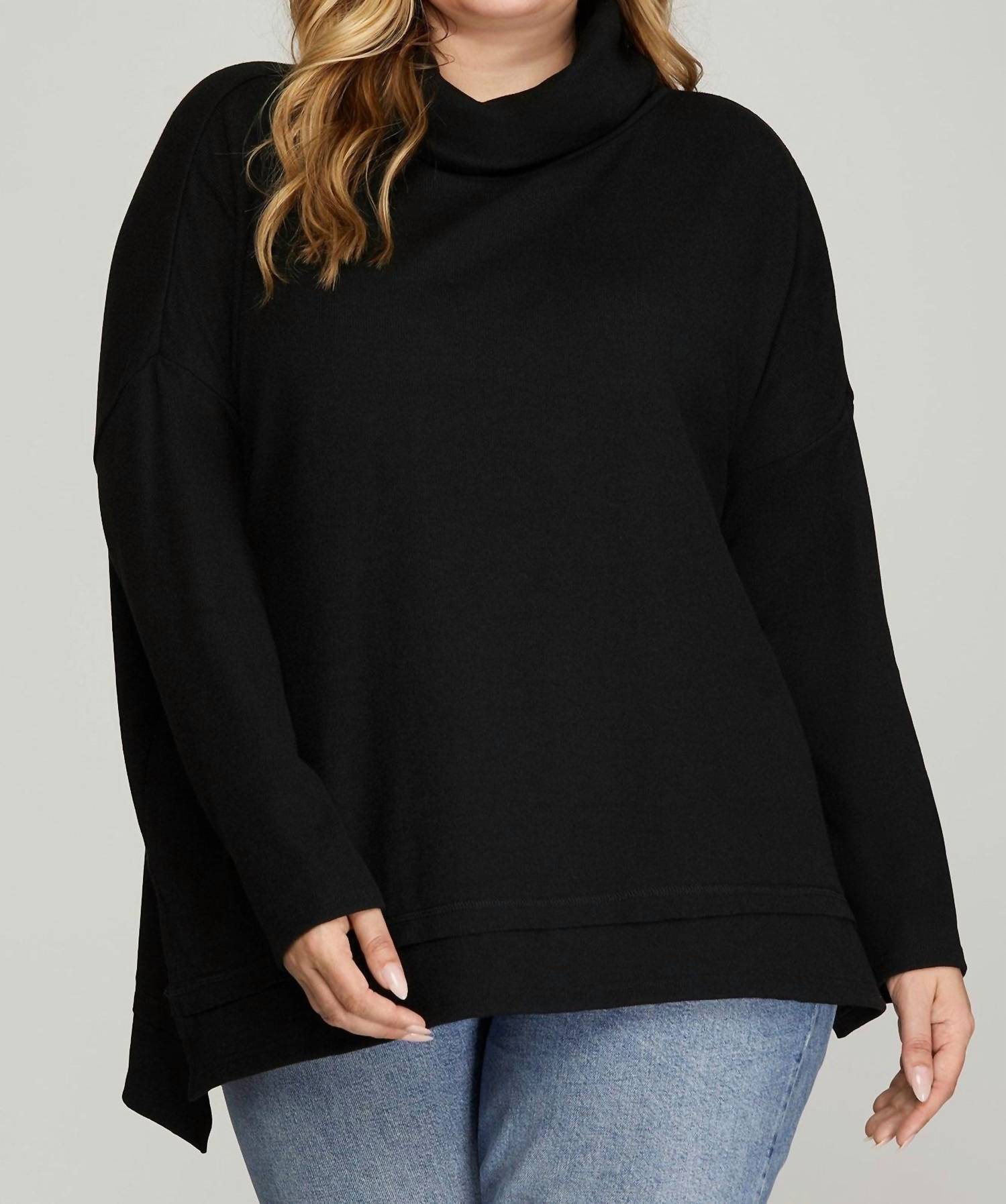 Cowl Neck Sweater - Plus In Black